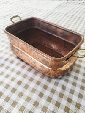 Antique Copper Cache Pot, Small Decorative French Planter With Brass Handles